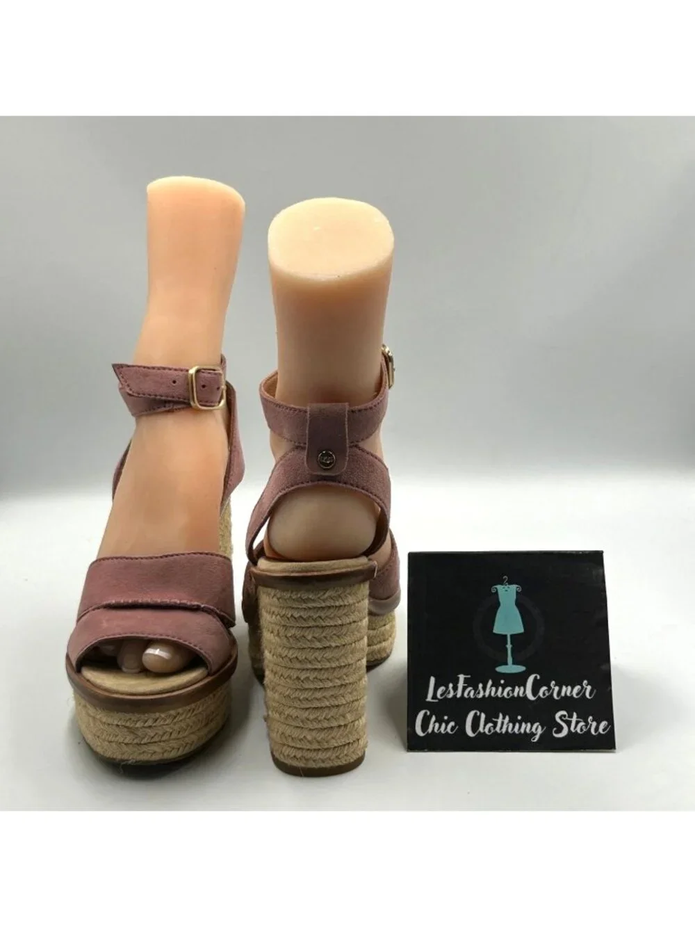 UGG Women's Pink Suede Leather Carine Espadrille Platform Sandals Size 8 3591